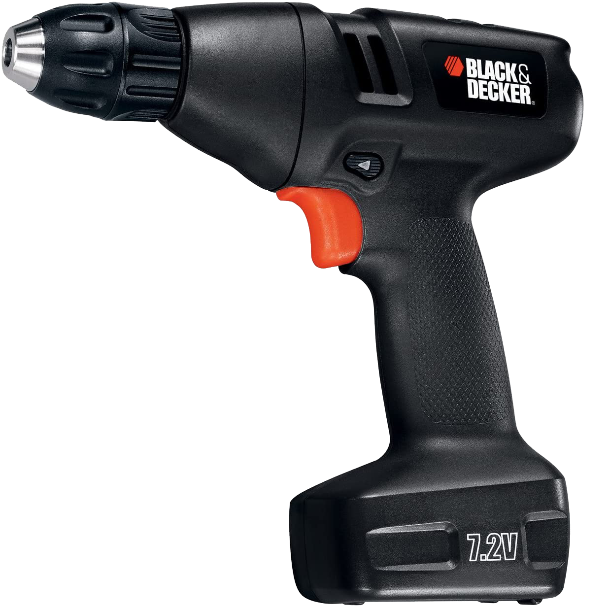 Black and Decker 7.2v drill with charger, no batteries. Tape and