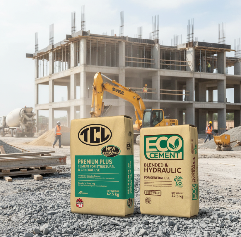 TCL Premium Plus and Eco Cement Bags on Construction Site